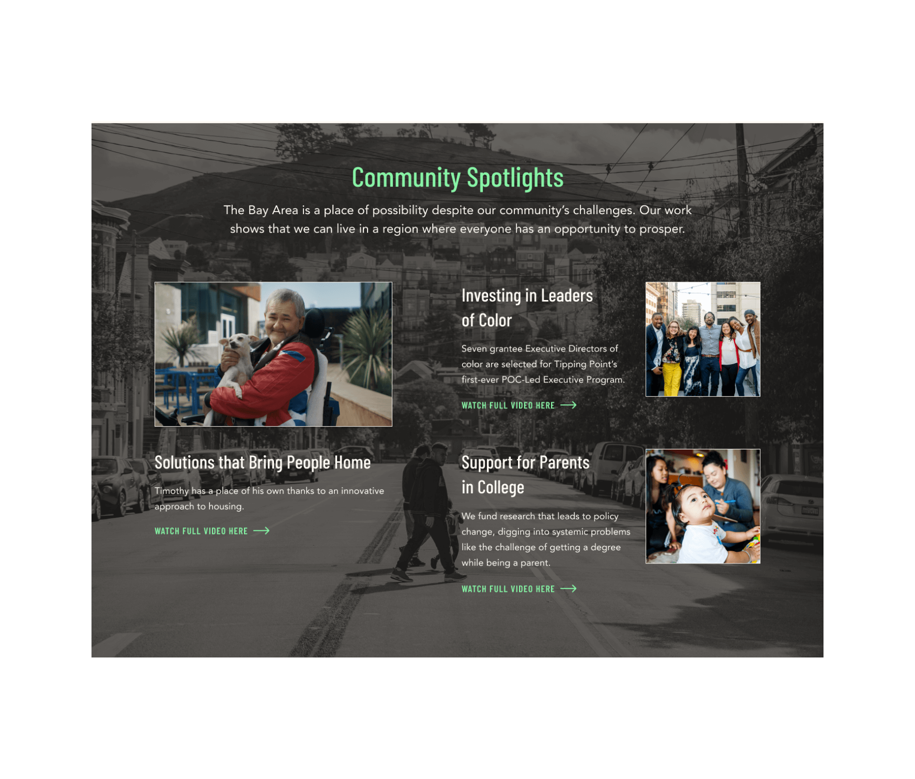 Community Spotlights section on Tipping Point home page
