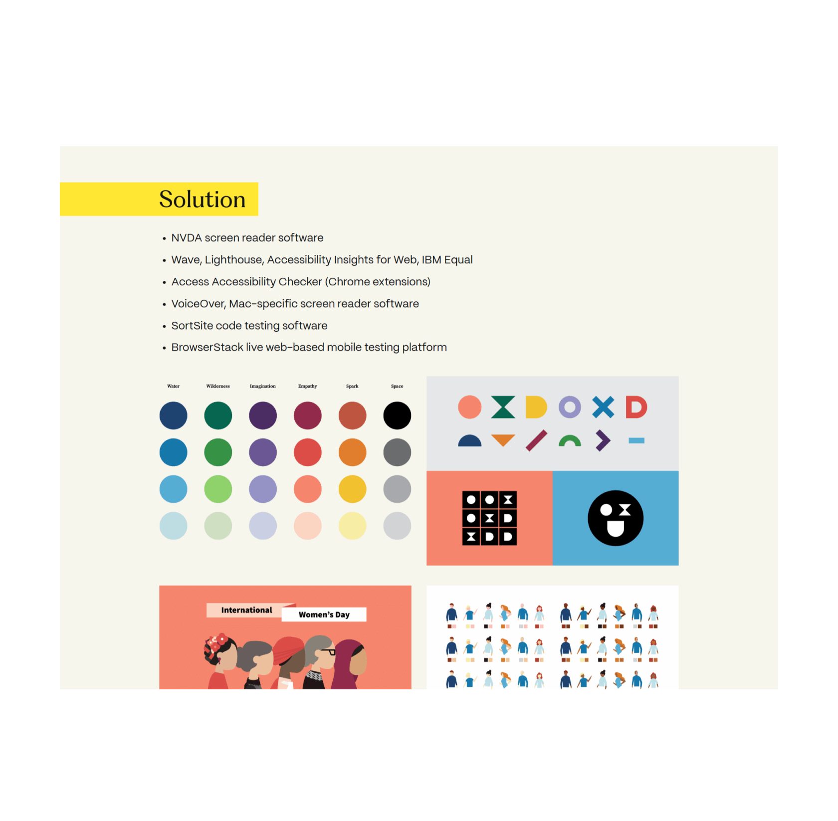 Screenshot of the Solution page with various color comparisons showing accessible and non-accessible combinations