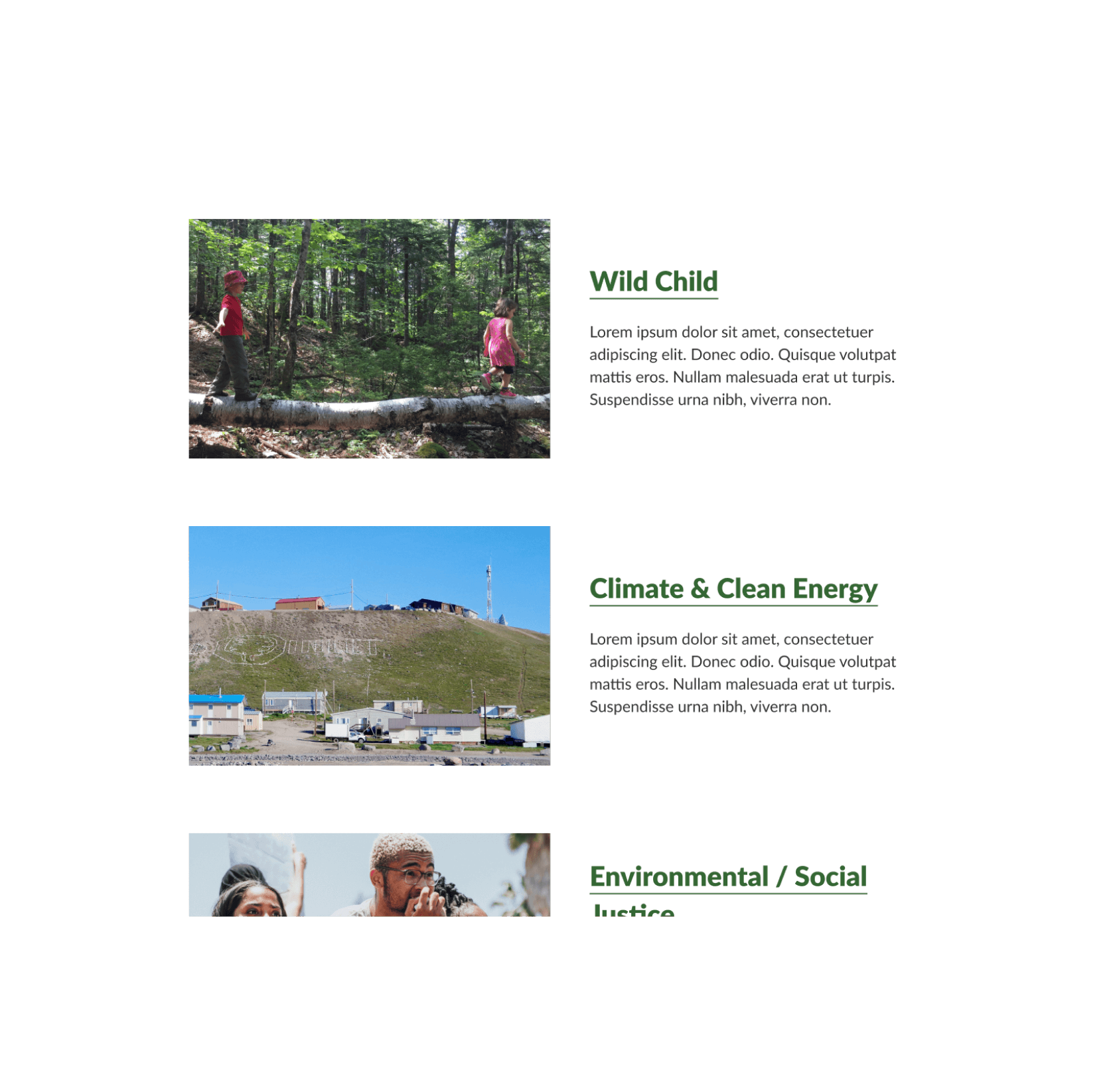 Sierra Club programs, such as Wild Child, Climate and Clean Energy, and Environmental and Social Justice.