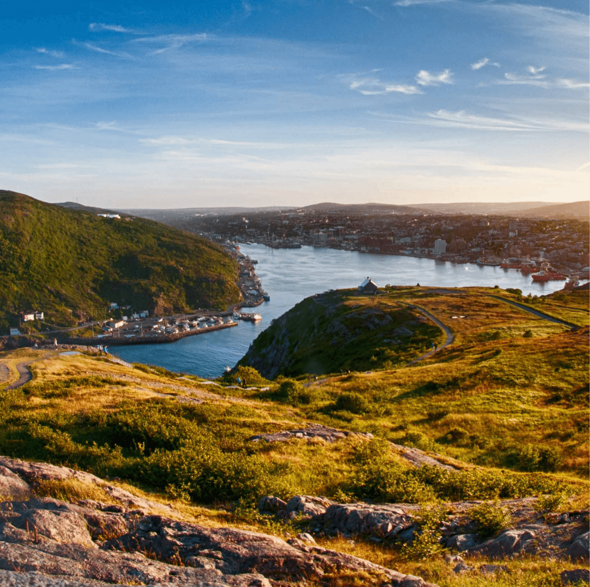 The sun shining on St. John's harbour, in Newfoundland and Labrador.