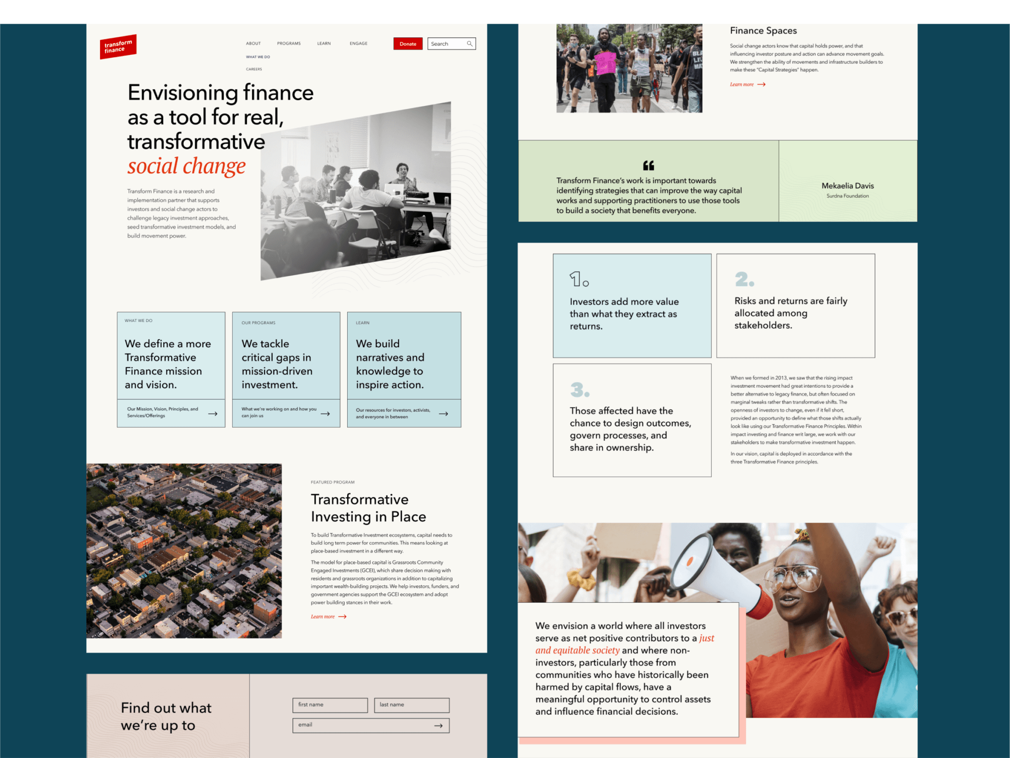 A page from Transform Finance website showing images and texts