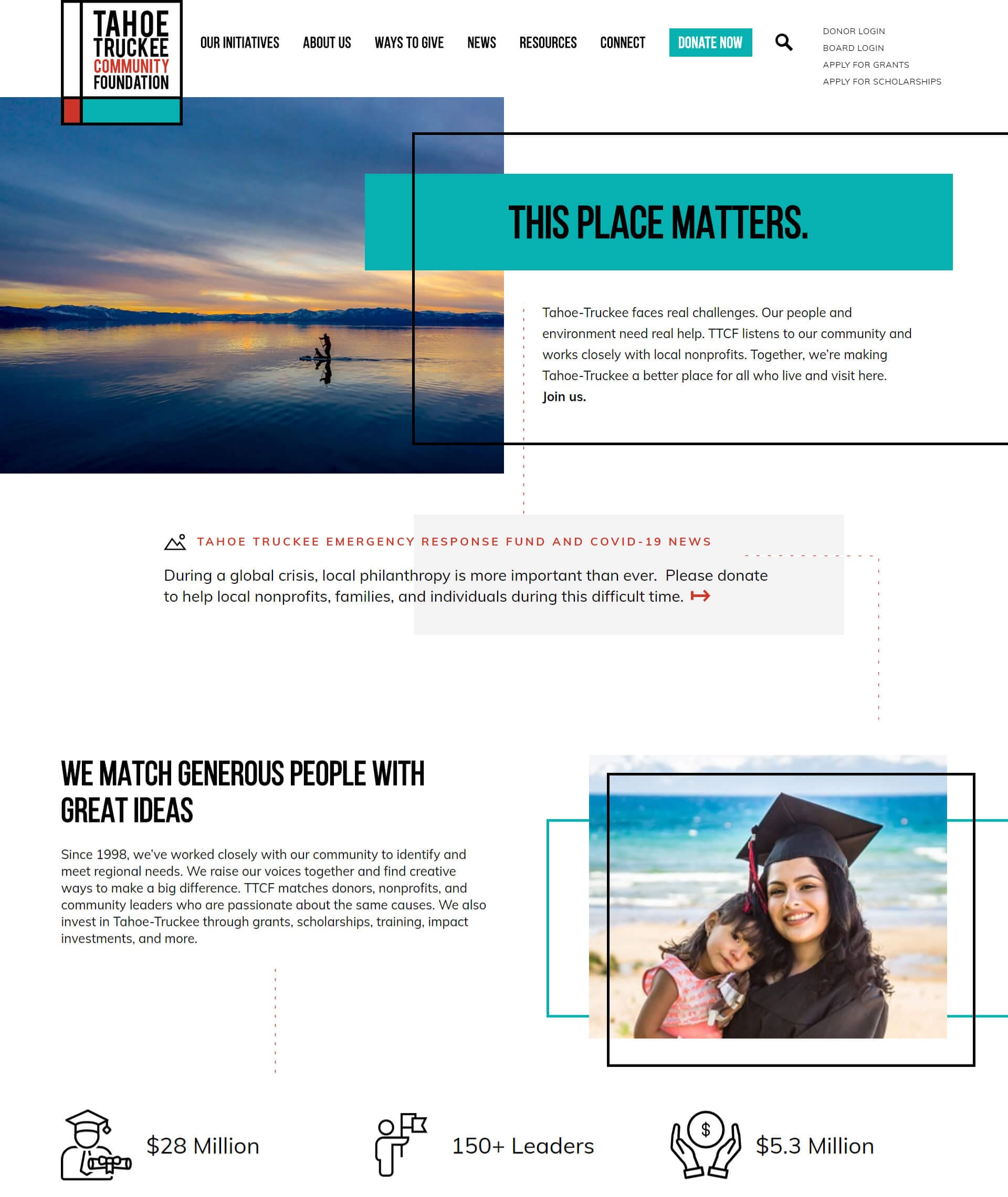A page from Tahoe Truckee Community Foundation website showing images and text
